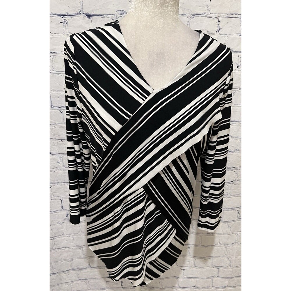 Chico's Top Women’s Black White Striped Layered Front Pullover Blouse 1/M/8